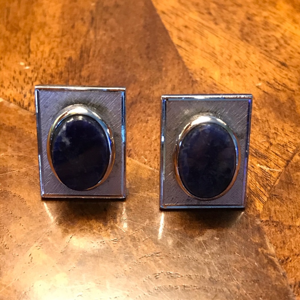 Men’s vintage rectangular CUFFLINKS w/blue lapis